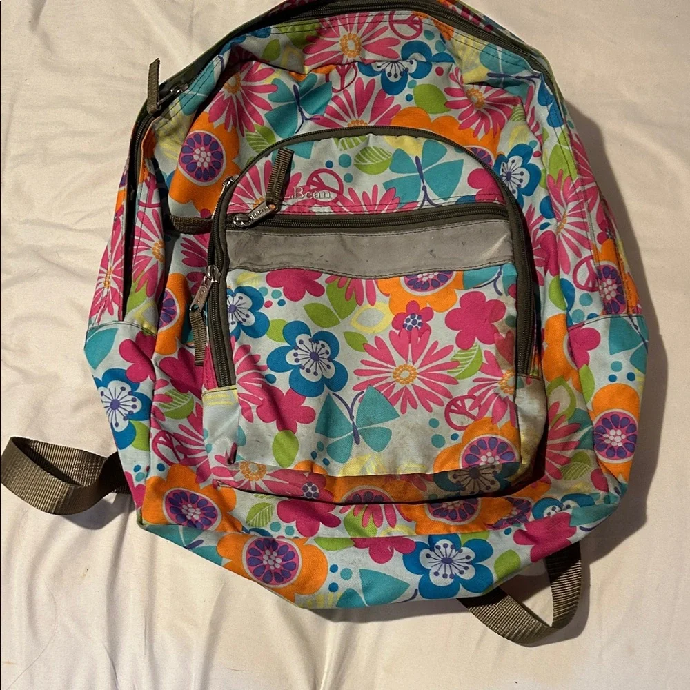 L.L. Bean Multicolor Floral Kids Backpack - Pink, Blue, Orange, Green